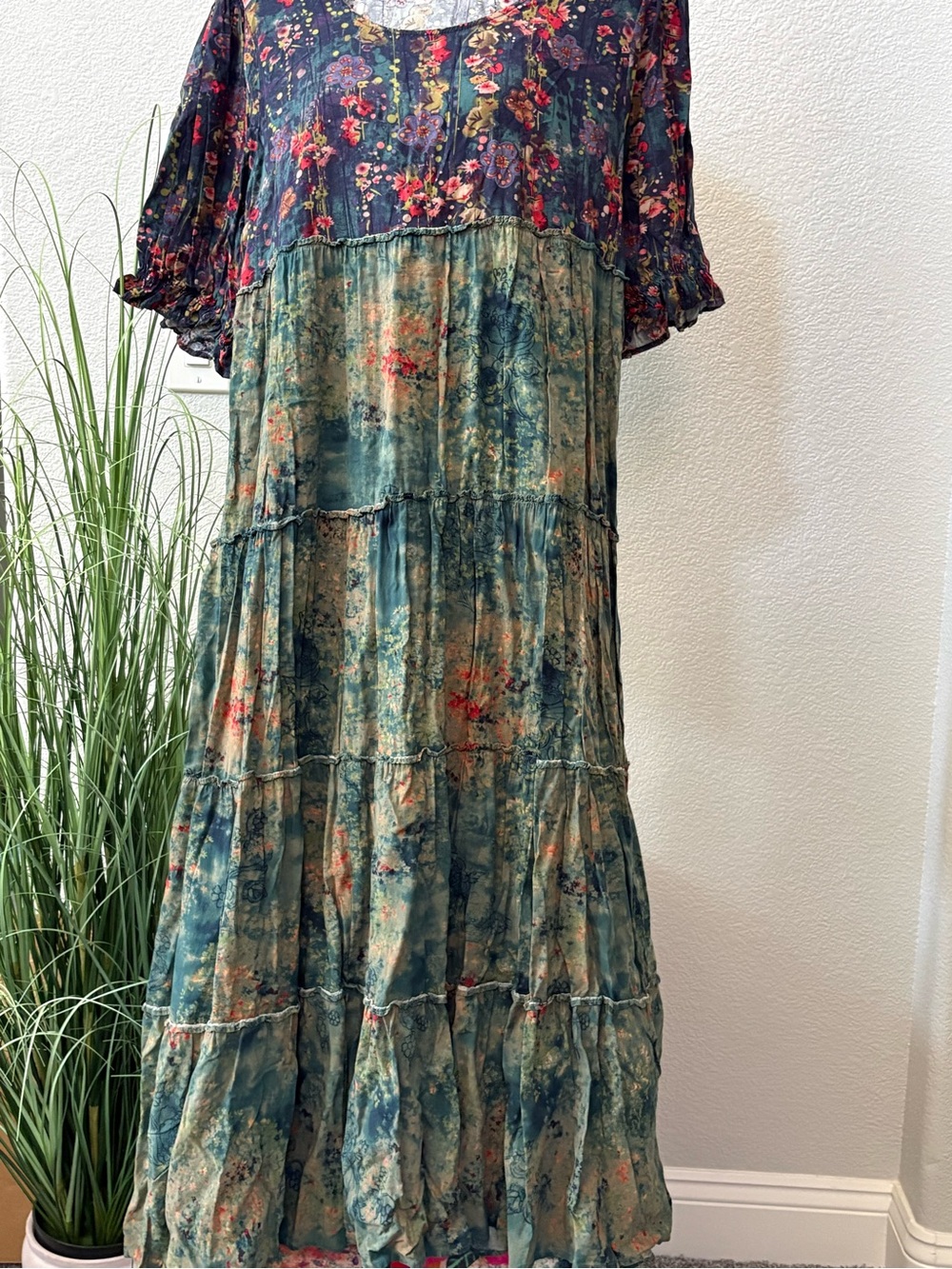 NATURAL LIFE Teal and Navy Floral Tiered Maxi Dress - Picture 2 of 4